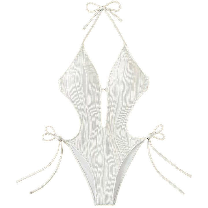 Women’s one-piece swimsuit with deep neckline and ribbed design Mune Fashion