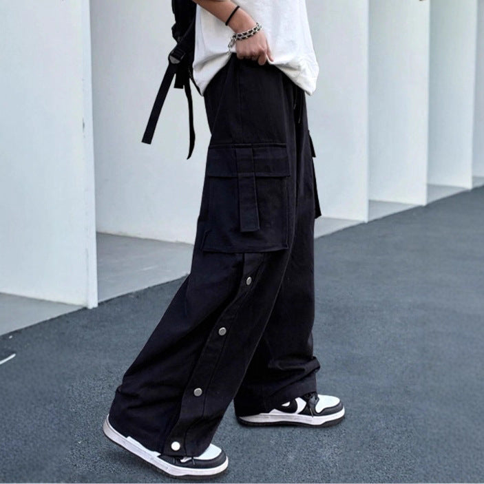 Unisex Oversize Cargo Jeans Pants with wide legs, flap pockets and snap button placket Mune Fashion