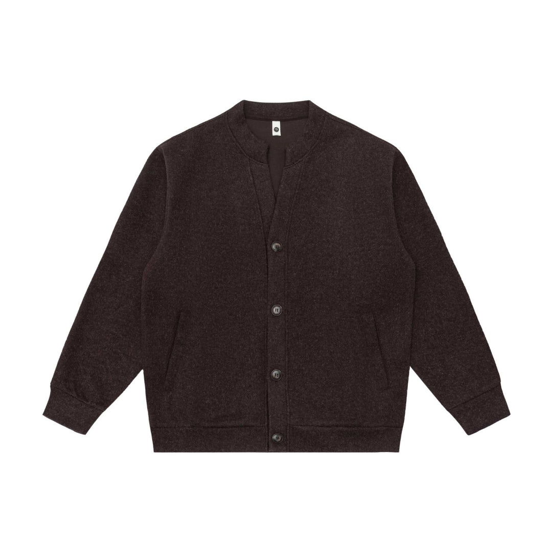 Unisex Short Cut Knitted Jacket in Boxy Bomber Style with Standing Collar and Button Placket Mune Fashion