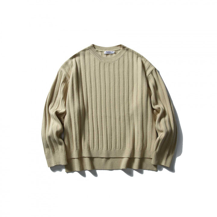 Unisex Grob Ribbed Oversize Knit Sweater with Round Neck and Extended Hem Mune Fashion