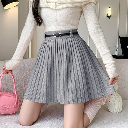 Women's Pleated Wrap Skirt with Belt Details Mune Fashion