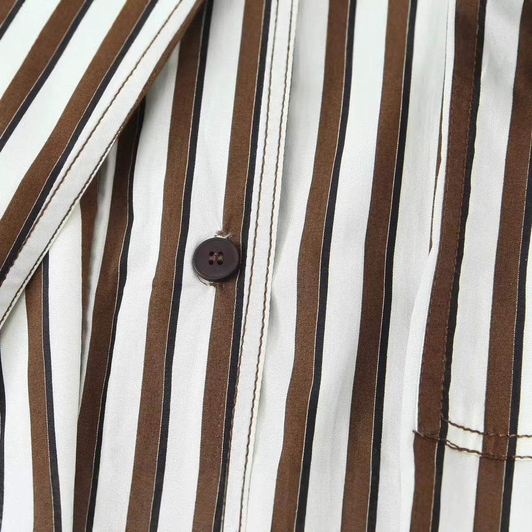 Women's Striped Oversized Transitional Jacket with Stand-up Collar and Patch Breast Pocket Mune Fashion