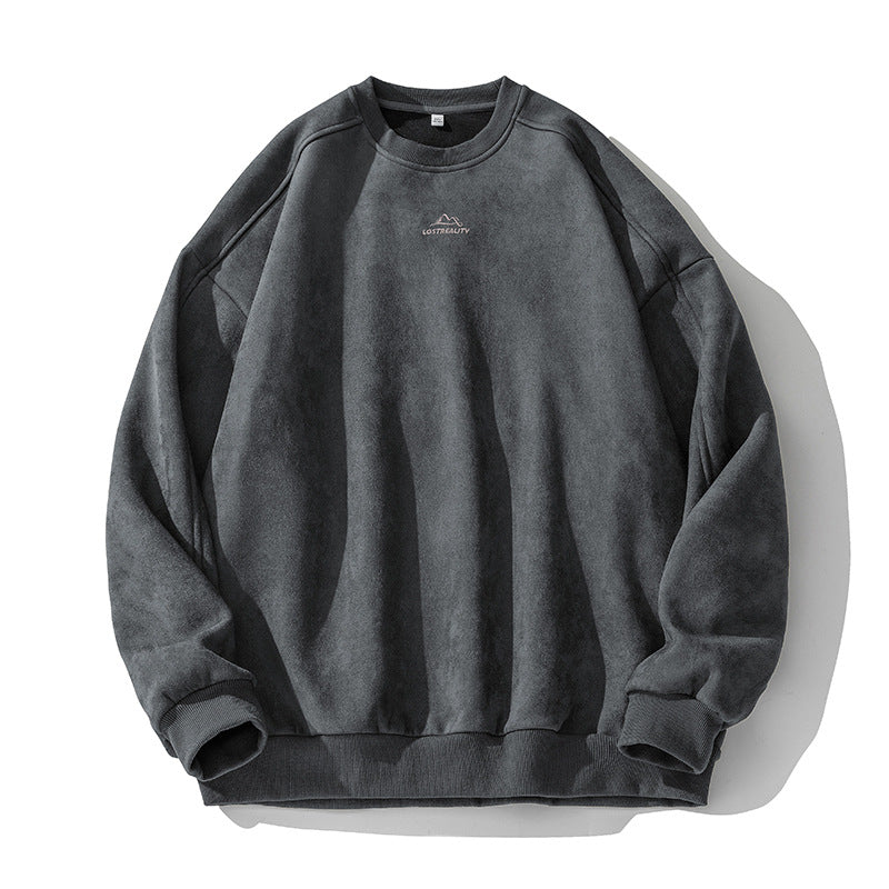 Unisex Oversized Round Neck Sweatshirt with Minimalist Mountain Embroidery Mune Fashion
