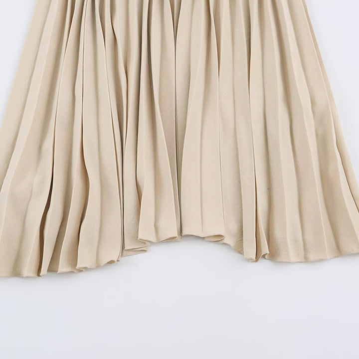Women's Pleated Midi Dress with Wrap V-Neck and Waist Belt Mune Fashion