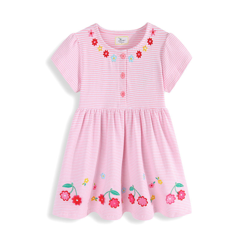 Ladies cute, striped summer dress with floral embroidery Mune Fashion