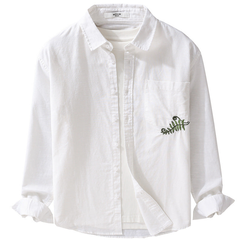 Men's Lightweight Cotton Shirt with Patch Chest Pocket and Fern Embroidery Mune Fashion