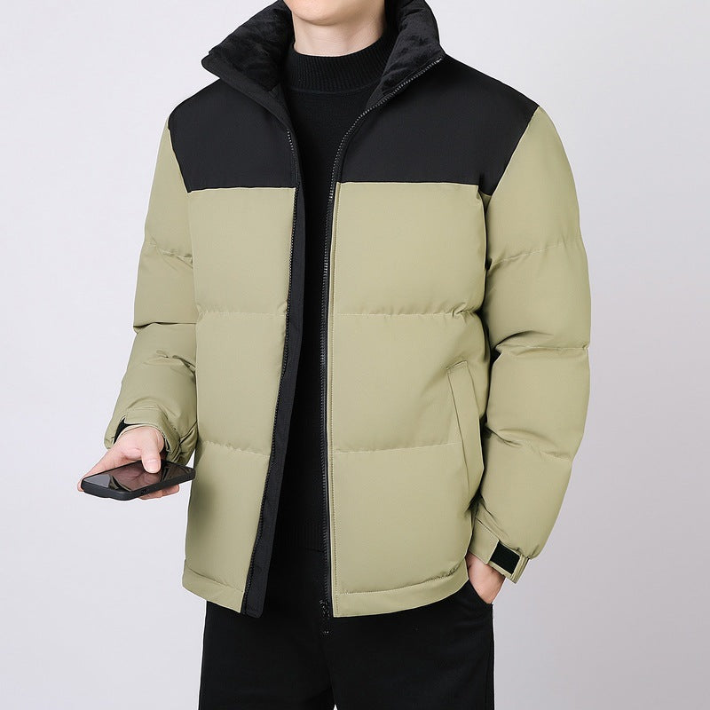 Men's Insulated Winter Quilted Jacket with Geometric Tone-on-Tone Quilting and High Stand Collar Mune Fashion