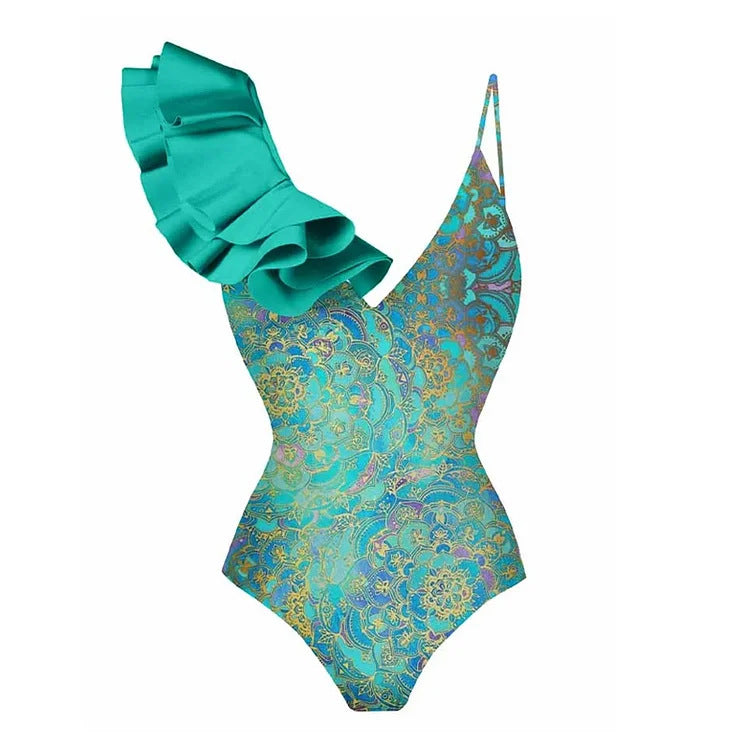 Women’s One-Piece Swimsuit with Trendy Ruffle Design Mune Fashion