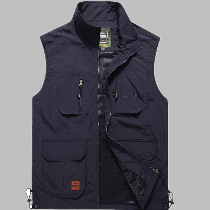 Men's multifunctional outdoor utility vest with zipper, multiple pockets, and breathable mesh lining Mune Fashion
