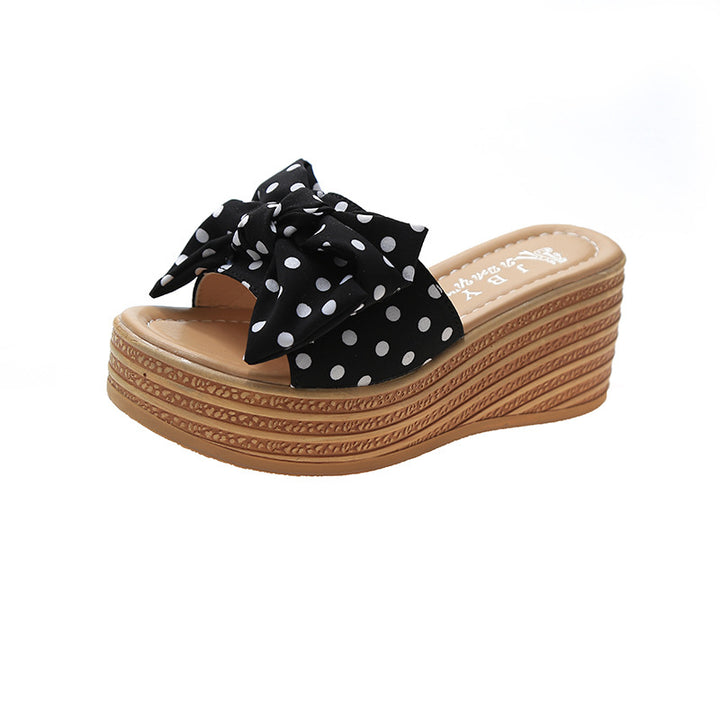 Ladies nan wedge slide with stacked platform sole, padded comfort footbed and decorative bow Mune Fashion