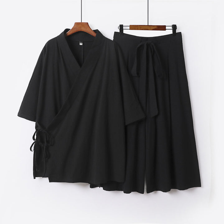Women's Kimono Loungewear Set made of light viscose with wrap top and wide culotte skirt Mune Fashion