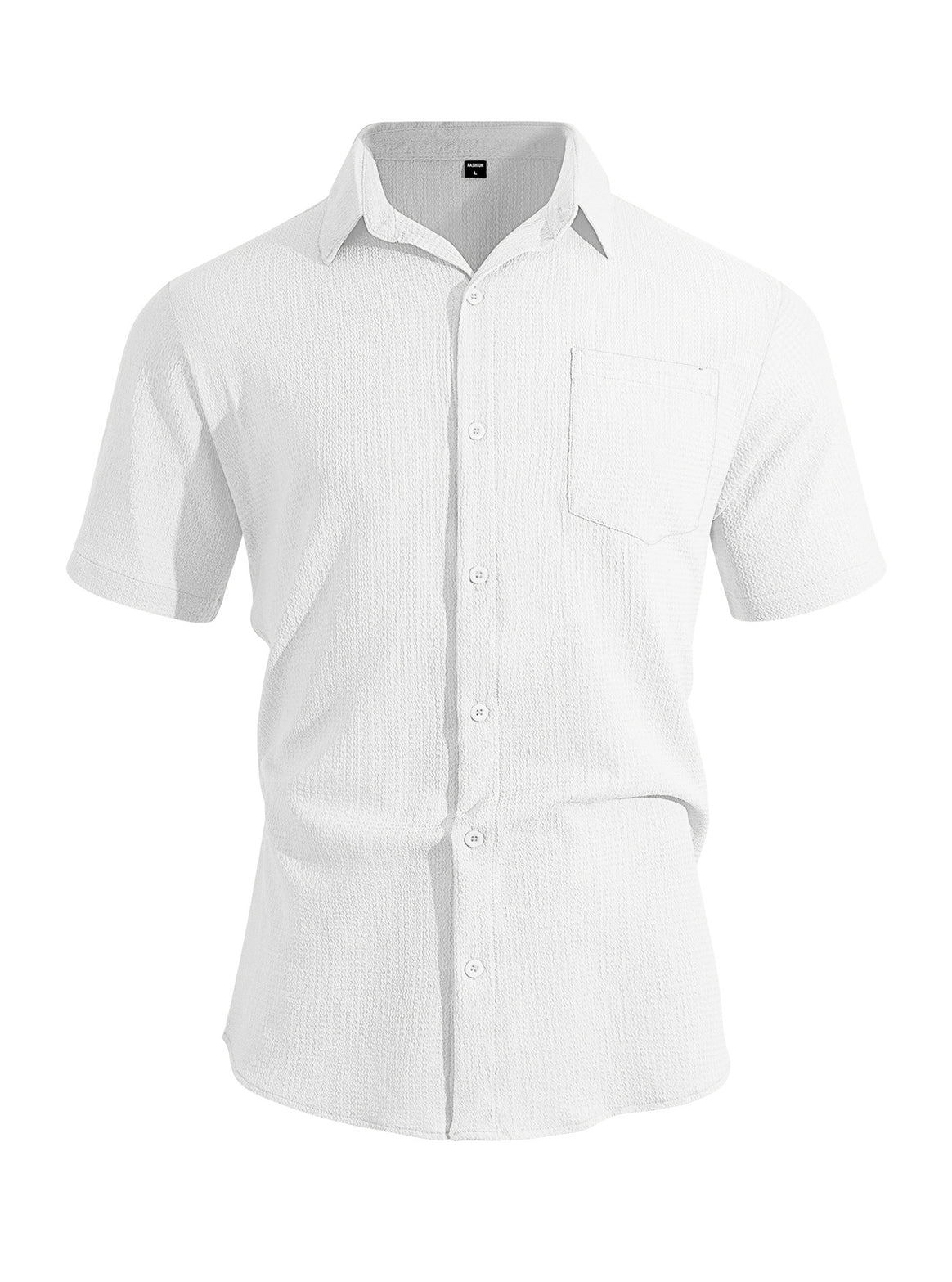 Men's short-sleeve shirt in textured cotton yarn look with Kent collar and applied breast pocket Mune Fashion
