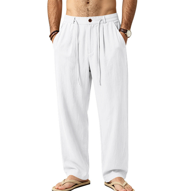 Men's Lightweight Linen Pants with Pleats and Drawstring Mune Fashion