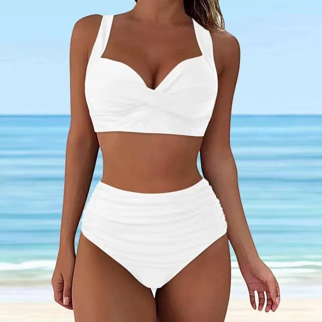 Women's High-Waisted Bikini Set with Elegant Pleated Look Mune Fashion
