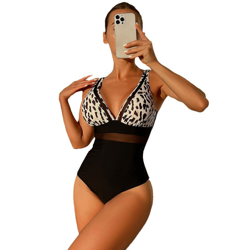 Women's one-piece swimsuit with transparent inserts and animal pattern Mune Fashion