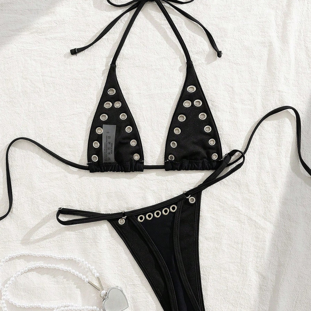 Women's Triangle Bikini Set with Glamorous Decorative Details Mune Fashion