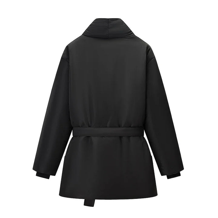 Women's nano quilted jacket with shawl collar, tie belt, and patch pockets Mune Fashion