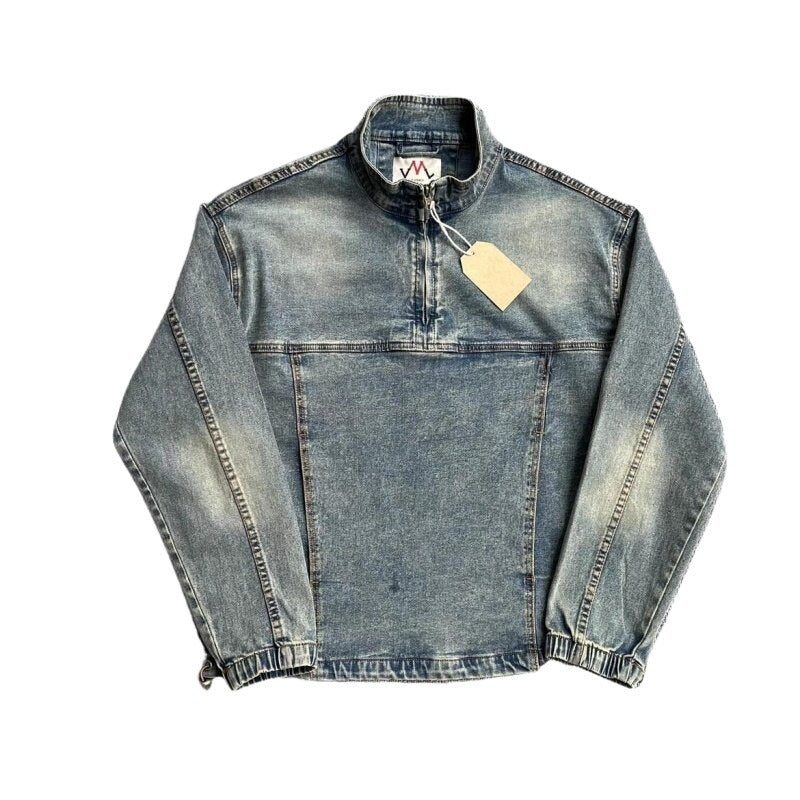 Men's denim pullover jacket in vintage look with half zip and stand-up collar Mune Fashion