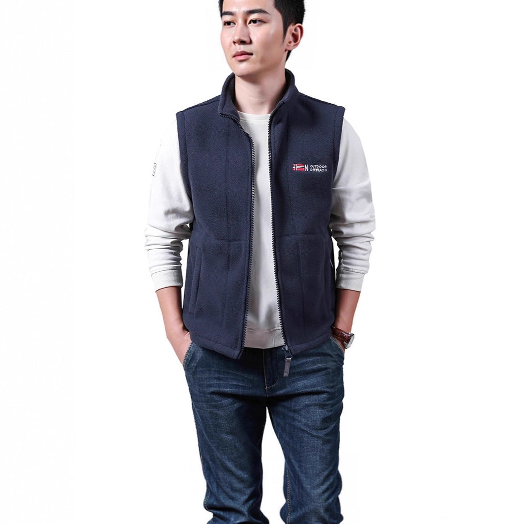 Men's Warm Fleece Outdoor Vest with Full Zip and Stand Collar Mune Fashion