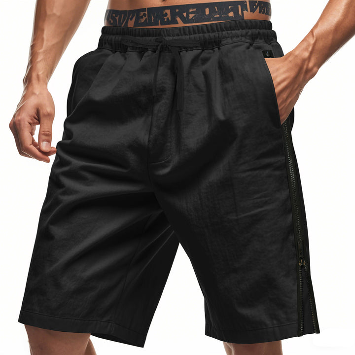 Men's lightweight training shorts with elastic drawstring waistband, side ventilation zippers, and slash pockets Mune Fashion