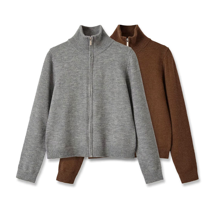 Women's fine knit zip cardigan with high stand-up collar Mune Fashion