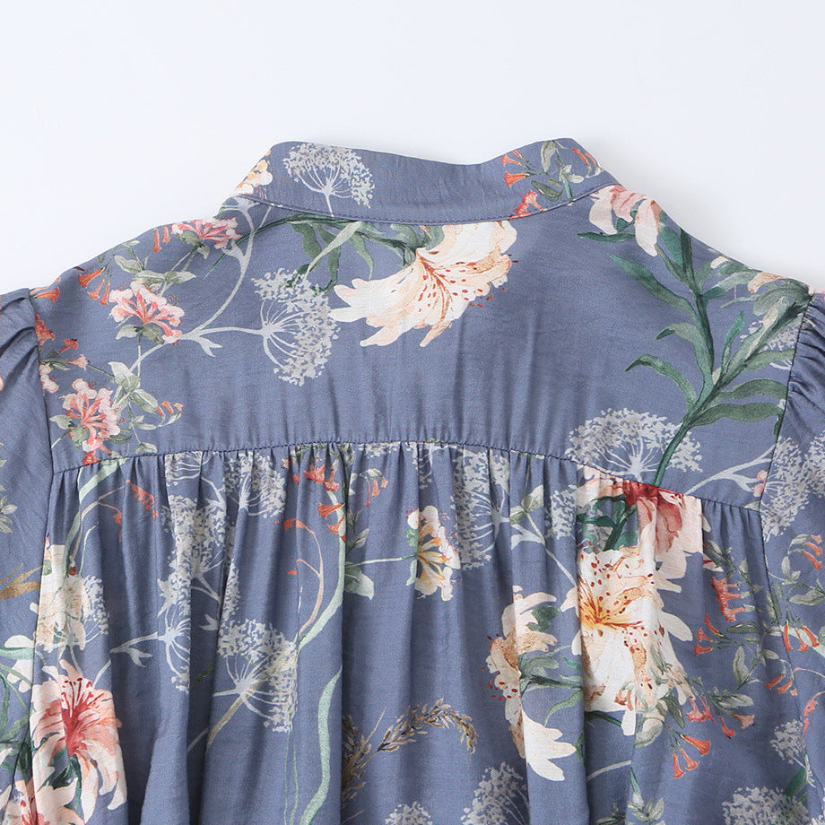 Women's floral shirt dress with waist belt and tiered skirt Mune Fashion