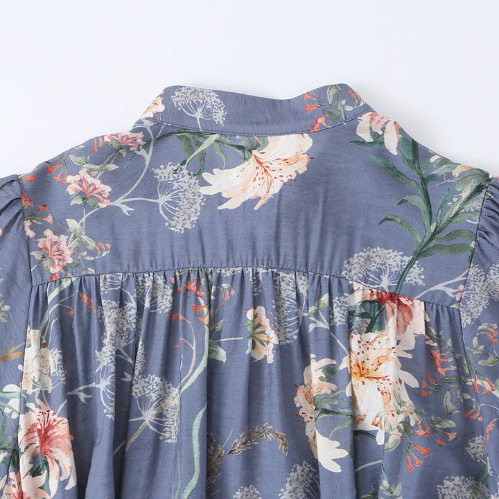 Women's floral shirt dress with waist belt and tiered skirt Mune Fashion