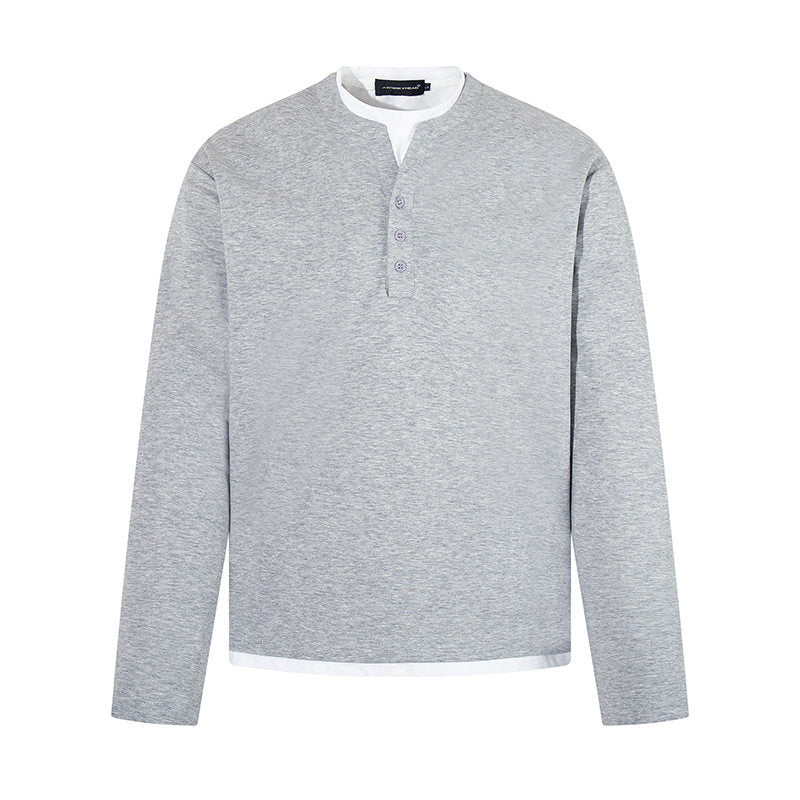 Men's Long-Sleeve Henley Layer Shirt with Contrasting Inner Collar and Modern Regular Fit Mune Fashion