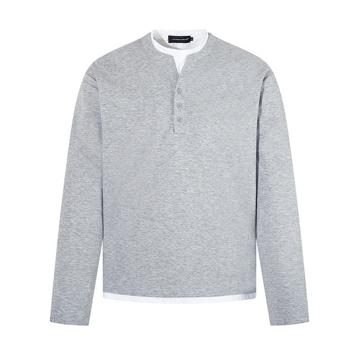 Men's Long-Sleeve Henley Layer Shirt with Contrasting Inner Collar and Modern Regular Fit Mune Fashion