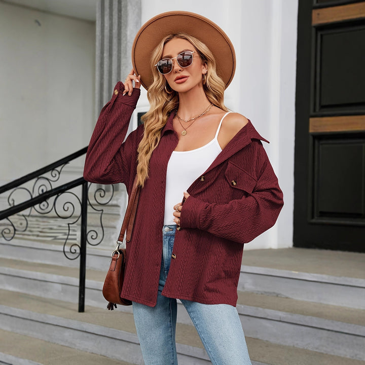 Women's Textured Oversized Shirt Jacket with Flap Pockets Mune Fashion