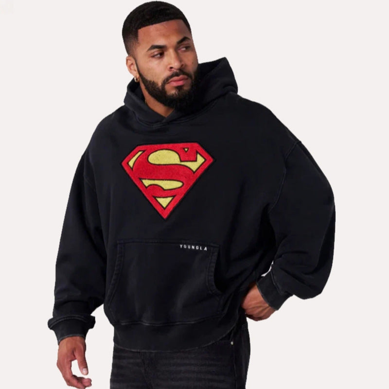 Men's oversized hooded sweatshirt with distinctive Comic-S logo kangaroo pocket and washed look Mune Fashion