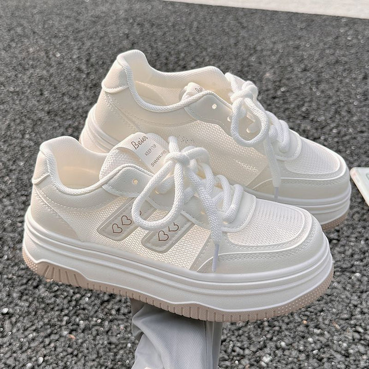Ladies' Platform Sneaker with Thick Wedge Sole and Heart Applique Mune Fashion