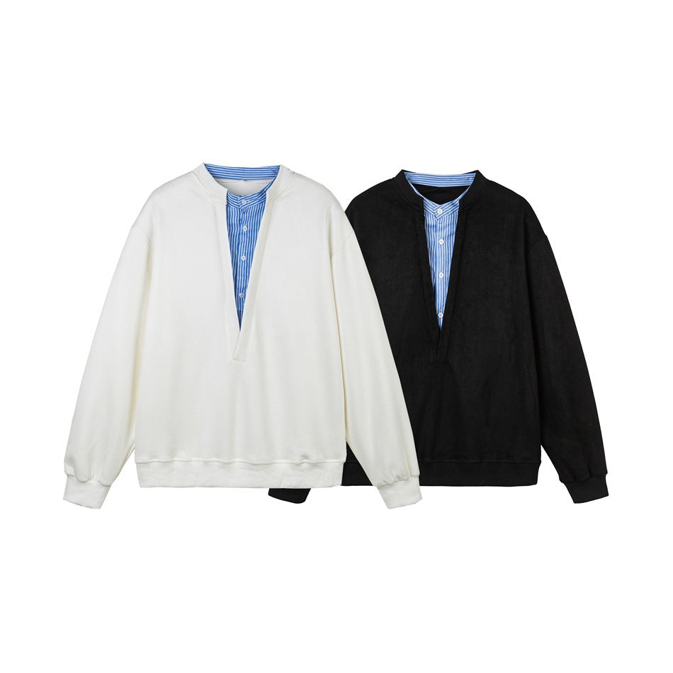Unisex Oversize sweatshirt with deep V-neck and sewn-in shirt collar insert Mune Fashion