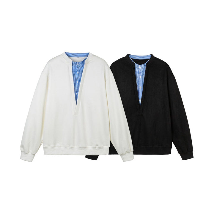 Unisex Oversize sweatshirt with deep V-neck and sewn-in shirt collar insert Mune Fashion