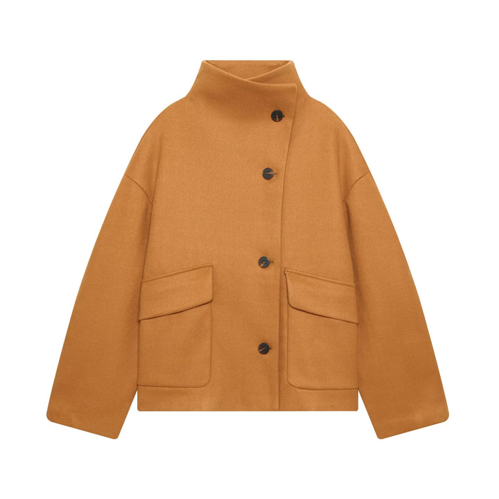 Women's trendy oversized wool blend jacket with high stand-up collar and large patch pockets Mune Fashion