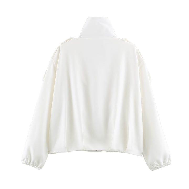 Women's short jacket in oversized bomber style with high stand-up collar and shoulder patches Mune Fashion