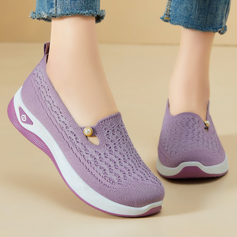 Women's breathable knitted slip-on slippers with pearl application and cushioning EVA sole Mune Fashion