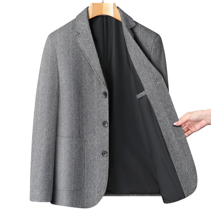 Men's Single-Breasted Jacket in Herringbone Look with Patch Front Pockets and Full Lining Mune Fashion