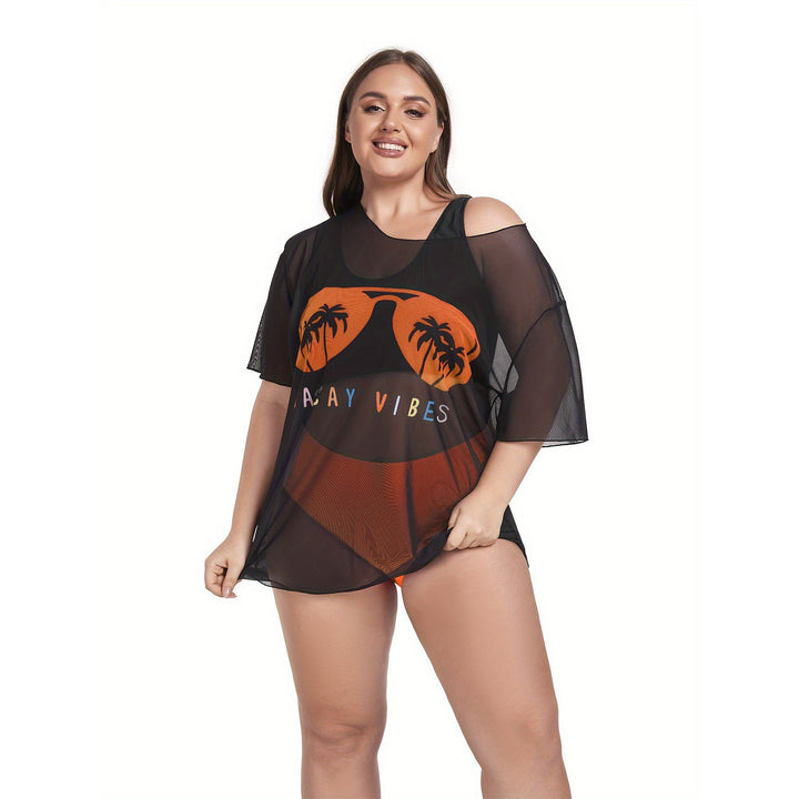 Women's Mesh Beach Dress with Casual Print Mune Fashion