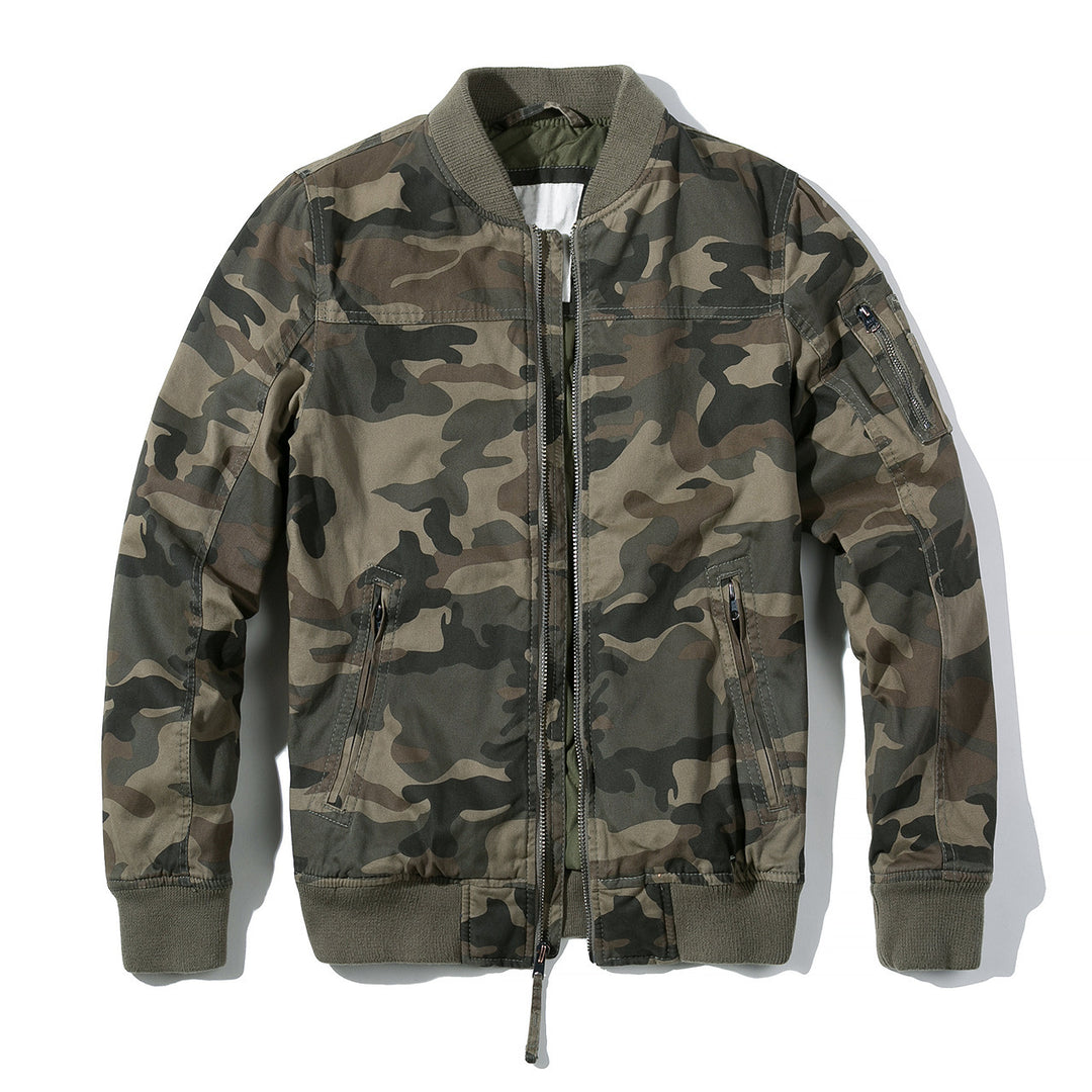 Men's Lightweight Bomber Jacket made of Cotton Blend with Ribbed Collar and Arm Pocket Mune Fashion