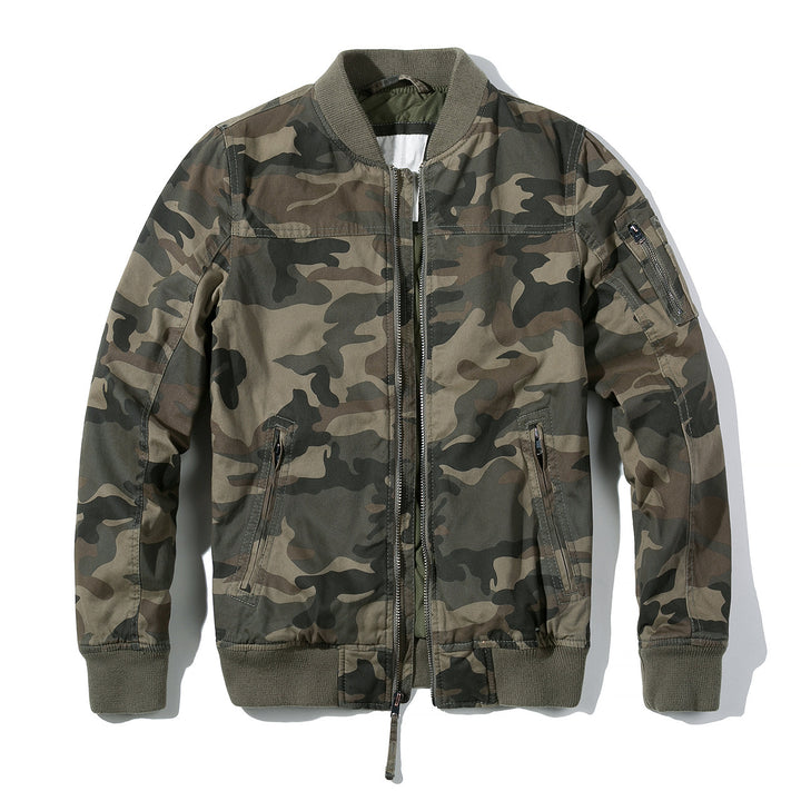 Men's Lightweight Bomber Jacket made of Cotton Blend with Ribbed Collar and Arm Pocket Mune Fashion