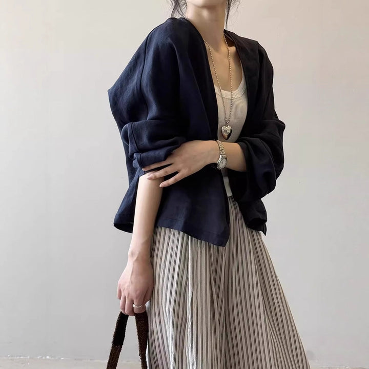 Women's Oversized Kimono Jacket made of linen blend with open drape and wide sleeves Mune Fashion