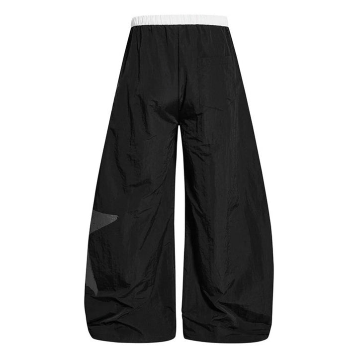 Women's Wide Palazzo Trousers with Drawstring Waist and Large Statement Print Mune Fashion