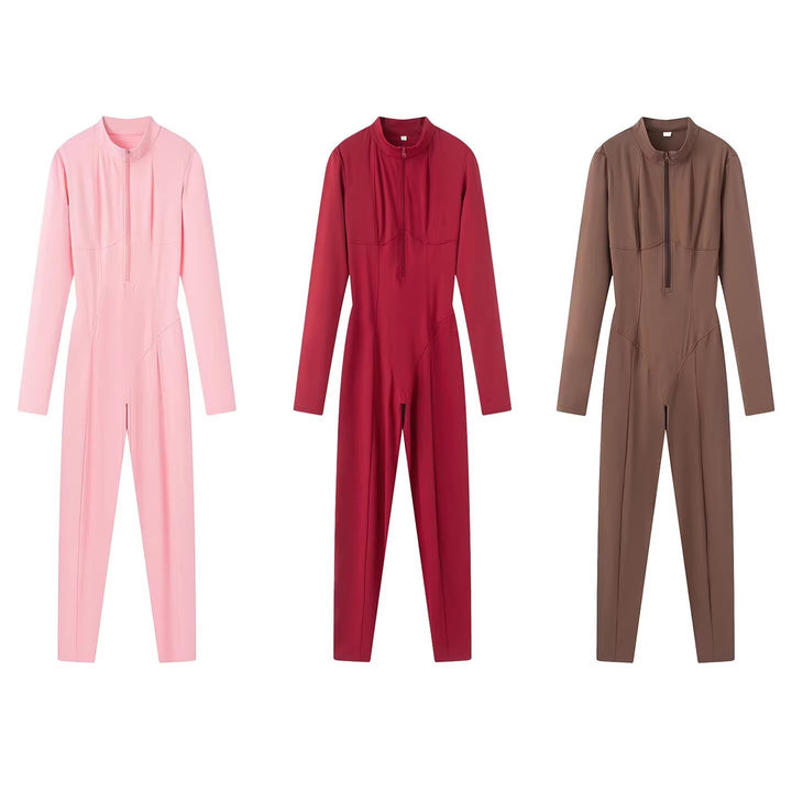 Ladies Slim-Fit one-piece catsuit with zipper and high collar Mune Fashion