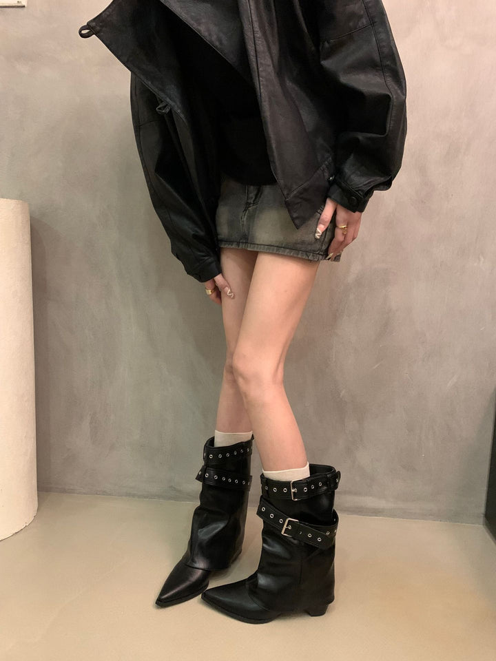 Ladies Elegant Ankle Boots with Strap Decor Mune Fashion