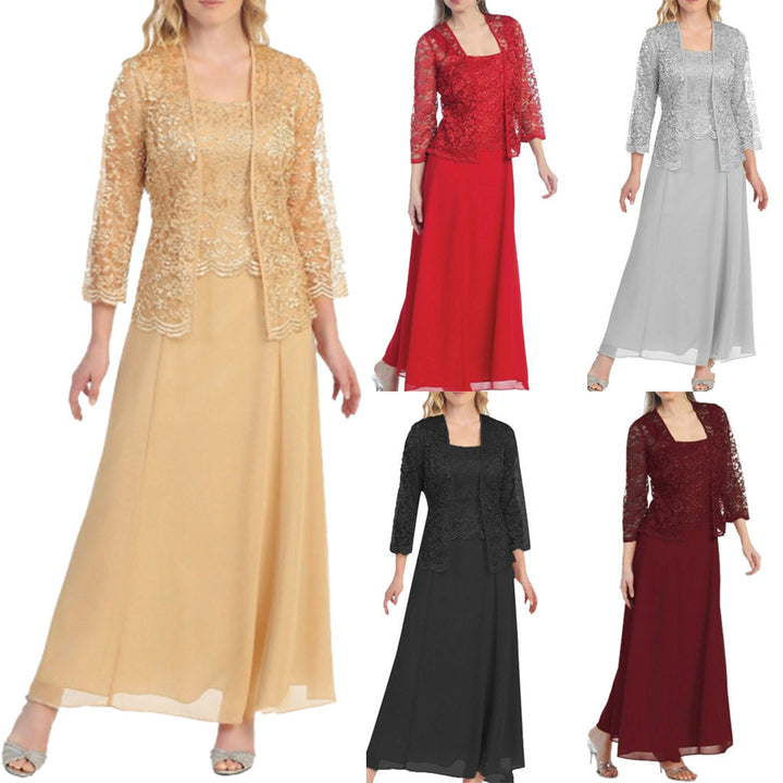 Ladies Elegant Evening Maxi Dress with Lace Bolero and Fitted Under Dress Mune Fashion