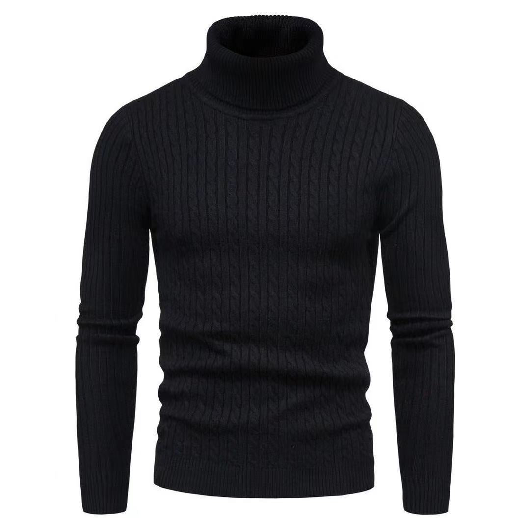 Men's slim turtleneck sweater with cable structure, fine rib knit and elastic cuffs Mune Fashion