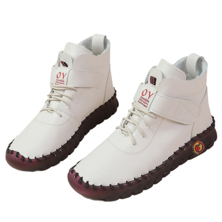 Women ankle-high comfort lace-up booties with Velcro closure and textured rubber outsole Mune Fashion