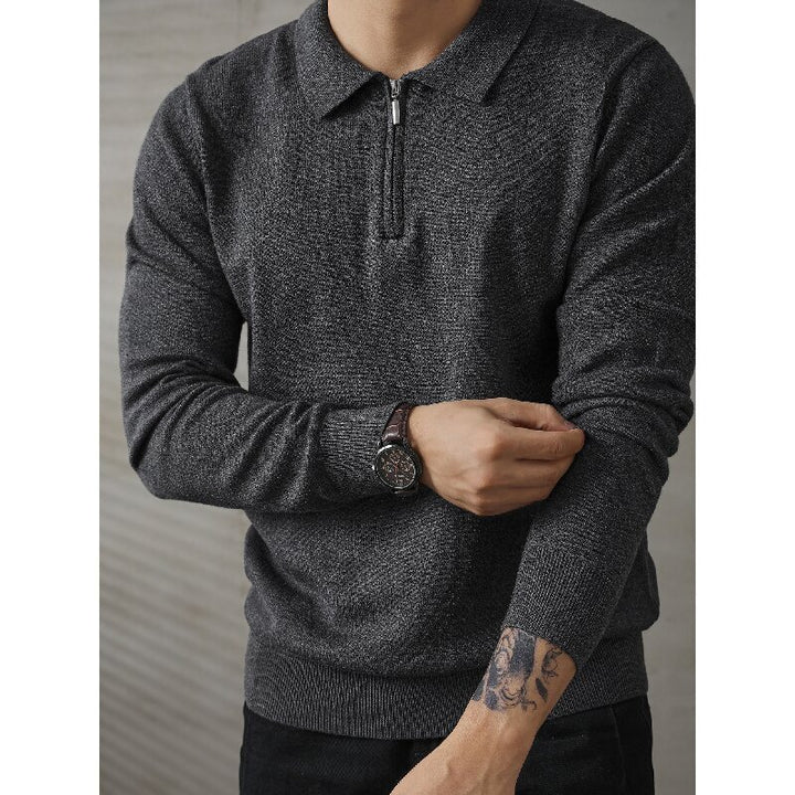 Men's Stylish Long Sleeve Polo Shirt with Zipper Mune Fashion