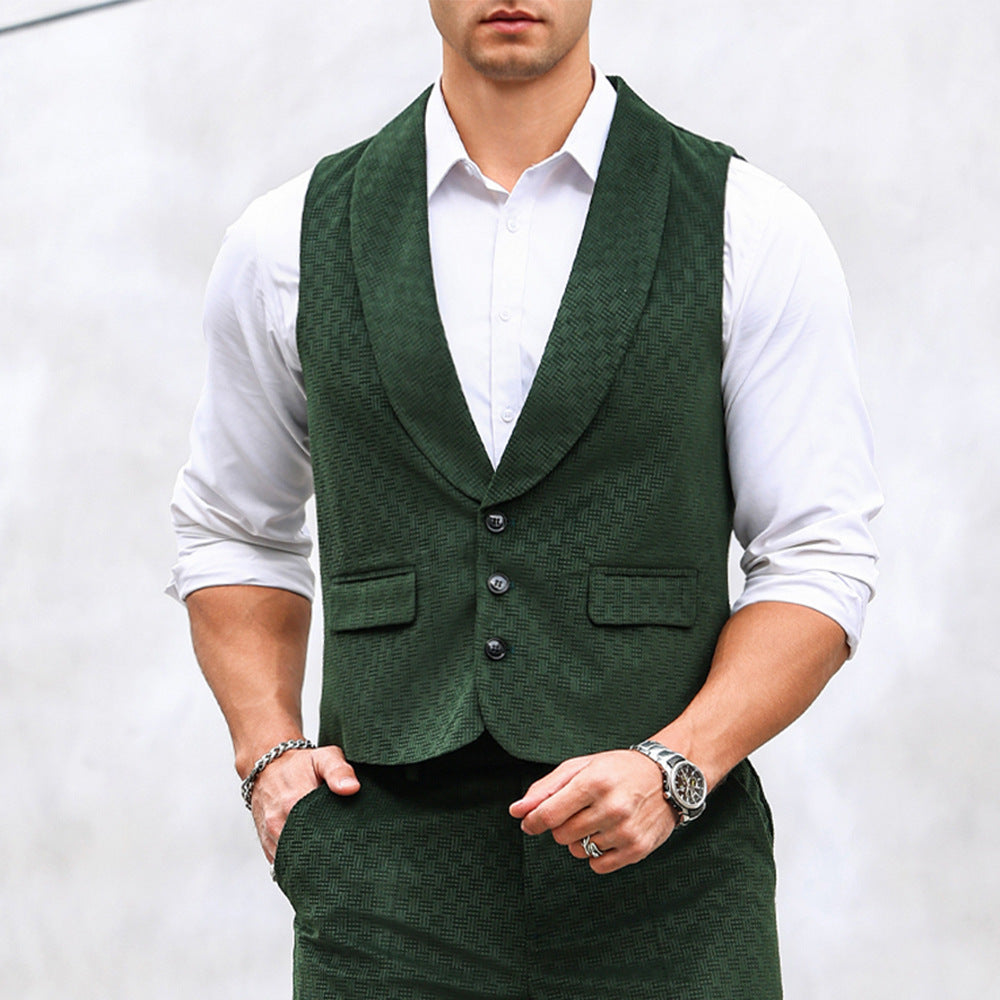 Men's Tailored Waistcoat with Shawl Collar, Three-Button Closure and Textured Weaving Structure Mune Fashion